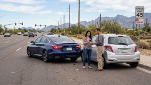 minor car accident scene in arizona road