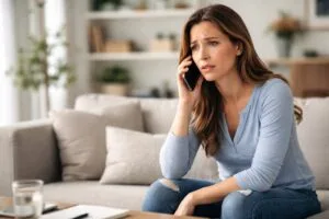 woman on phone concerned about a recorded statement to insurance