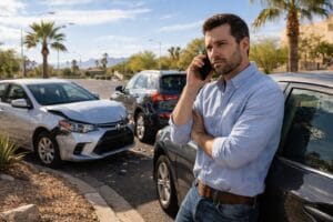 woman at a car accident scene wondering if she has a strong car accident case in arizona