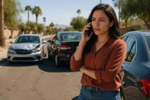 woman at a car accident scene wondering if she has a strong car accident case in arizona
