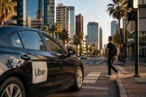 Phoenix intersection with Uber ride and pedestrian - potential rideshare pedestrian accident about to happen