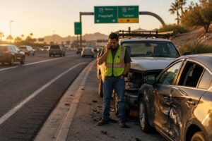 man injured in a car accident while driving for work