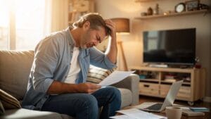 male at home worried about deciding between car accident lawyer vs insurance claim