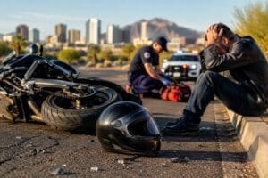 Man holding head on the side of the road after an Arizona motorcycle accident